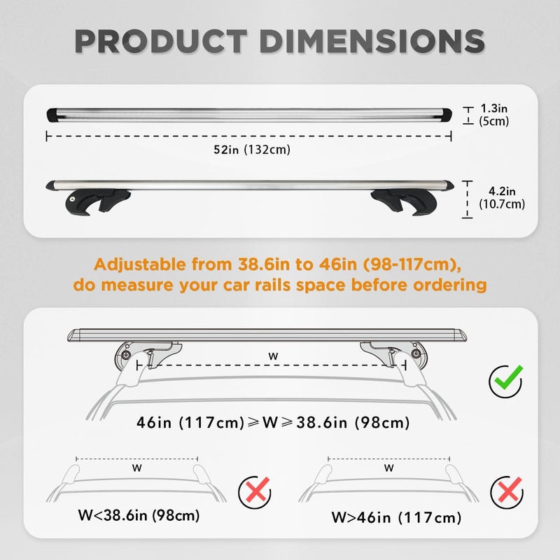 TANX Roof Rack Cross Bars with 4 Anti-Theft Locks | Heavy-Duty Universal Roof Rack (200lbs Capacity) | Universal Cross Bars That Fit Most Raised Side Rails Vehicles/SUVs (with Gap Design) - Image 3